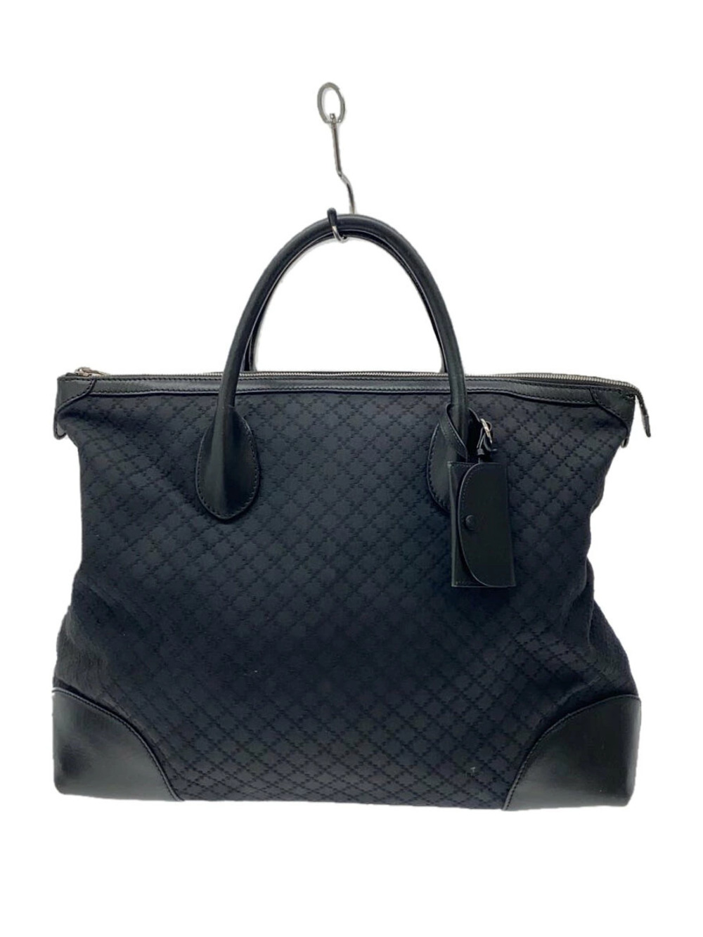 Gucci black Diamante canvas tote bag leather dual rolled